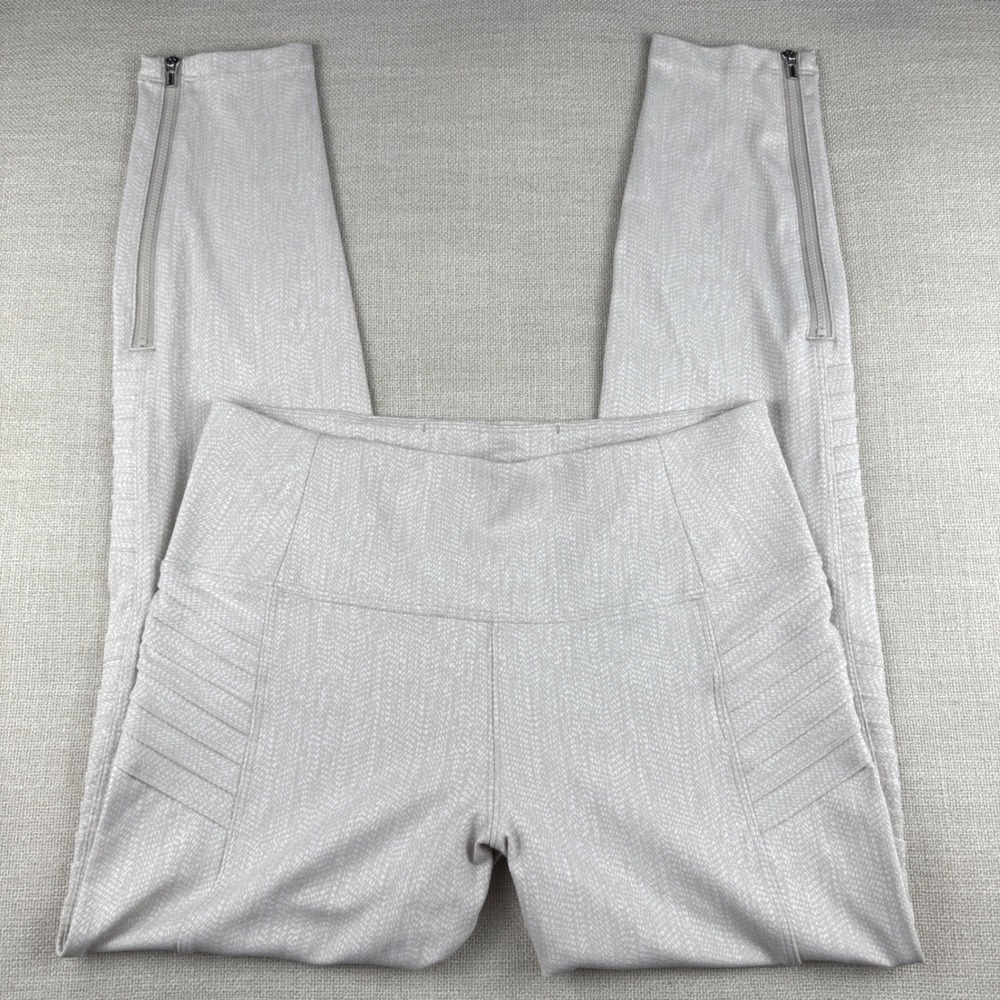 Athleta‎ Delancey Textured Moto Tight Legging Medium Beige Zipper Ankle Pockets